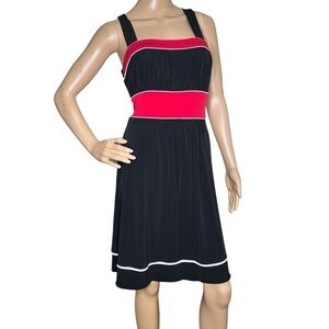 Miss Bisou black dress with red waist tie knee length medium